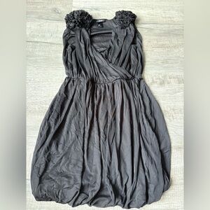 H&M black bubble hem dress flower shoulders floral fairy lightweight night fun